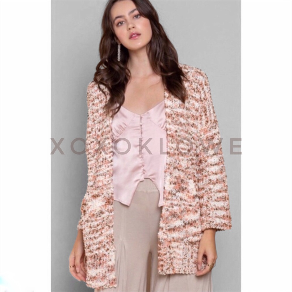 POL Soft Popcorn Knit Open Front Cardigan Multicolor Oversized - Picture 6 of 12
